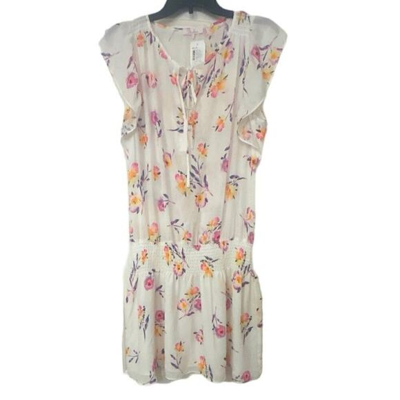 PARKER NWT White Floral Smocked Waist Flutter Sleeve  Mini Dress Large Whimsy - Picture 2 of 12